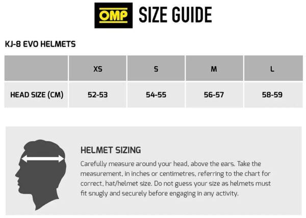 omp kj8 evo helmet size guide