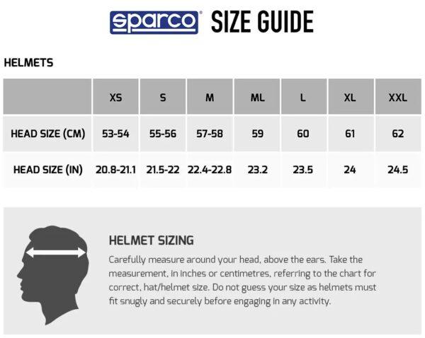 sparco helmet size guide