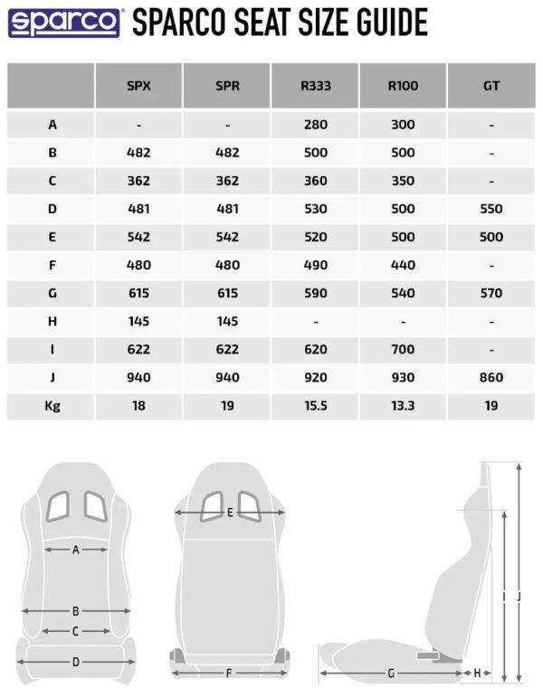 sparco seat size guide