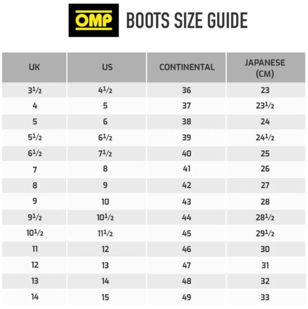 omp shoes size guide