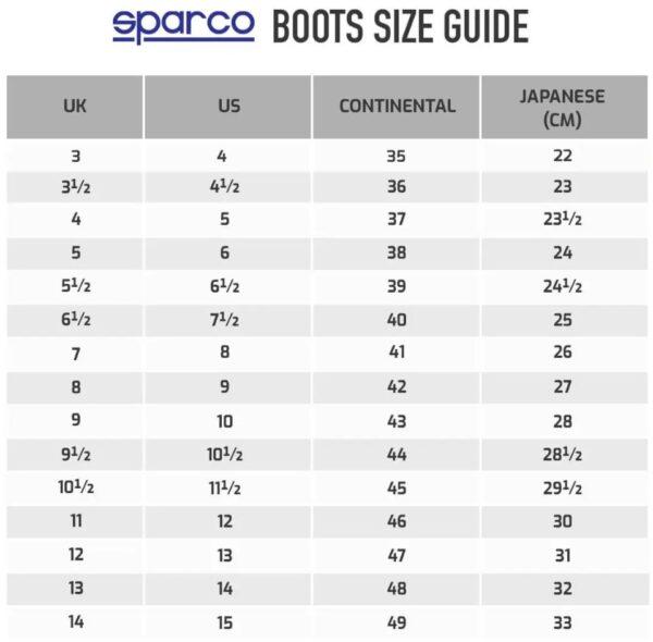 sparco boots size chart