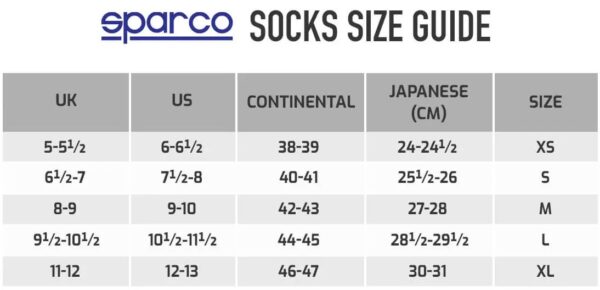 sparco-socks-size-guide