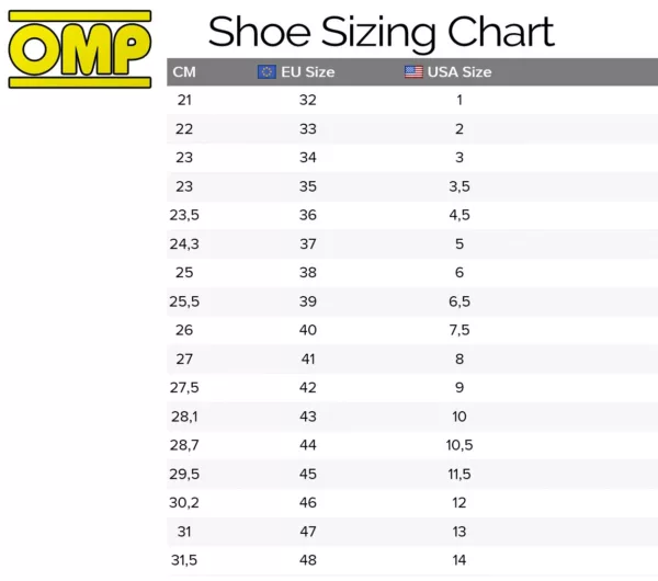 OMP shoes size guide